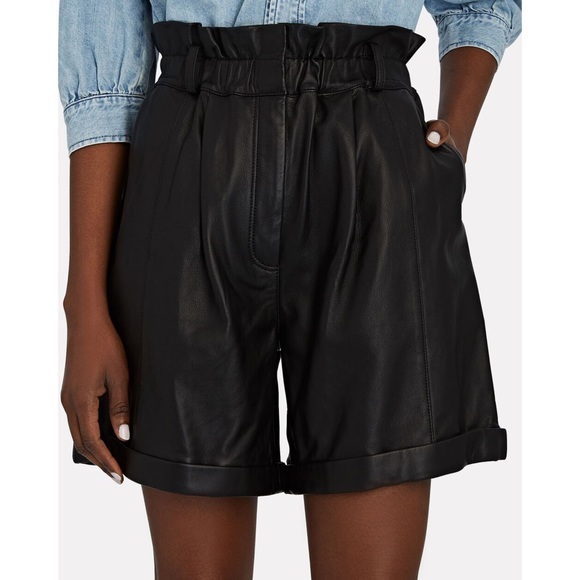 Frame Gathered Paperbag High Rise Lamb Leather Shorts